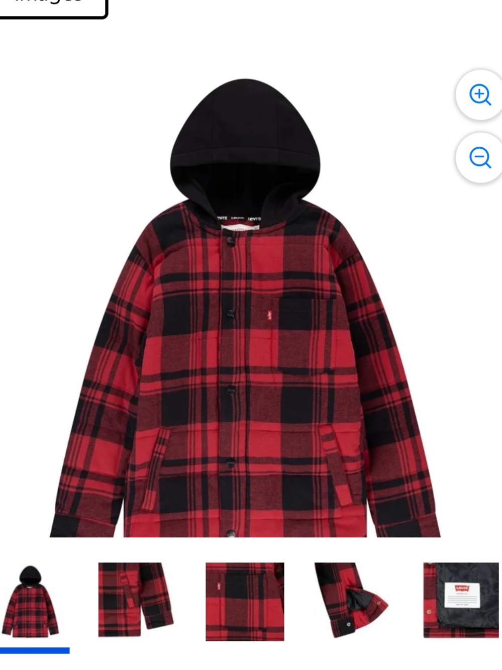 Levi's Red & Black Plaid Hooded Jacket for Kids NWT